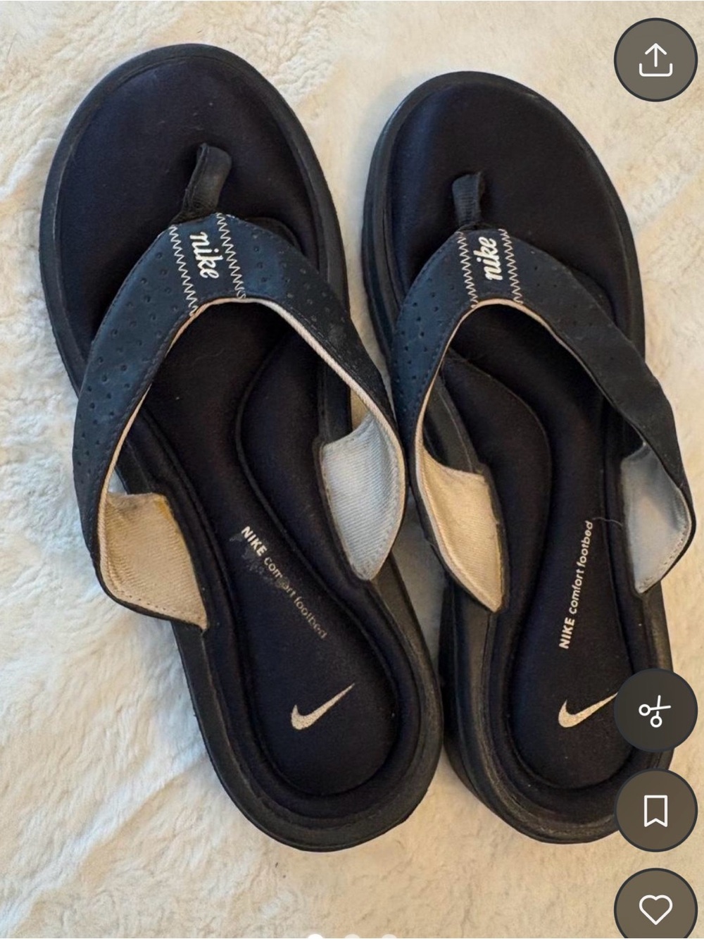 Nike Women’s Black and Cream Padded Flip Flop Sandals